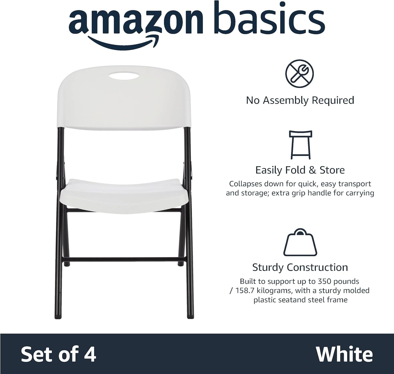 Set of 4 Folding Chairs Heavy Duty Indoor Outdoor 158kg