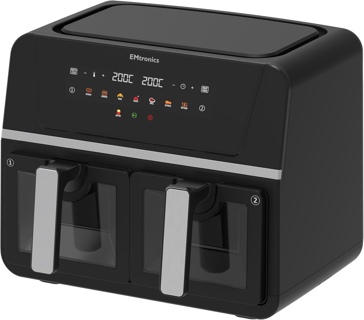 9L Dual Zone Air Fryer 2400W Window View 8 Presets Smart Finish Match Cook