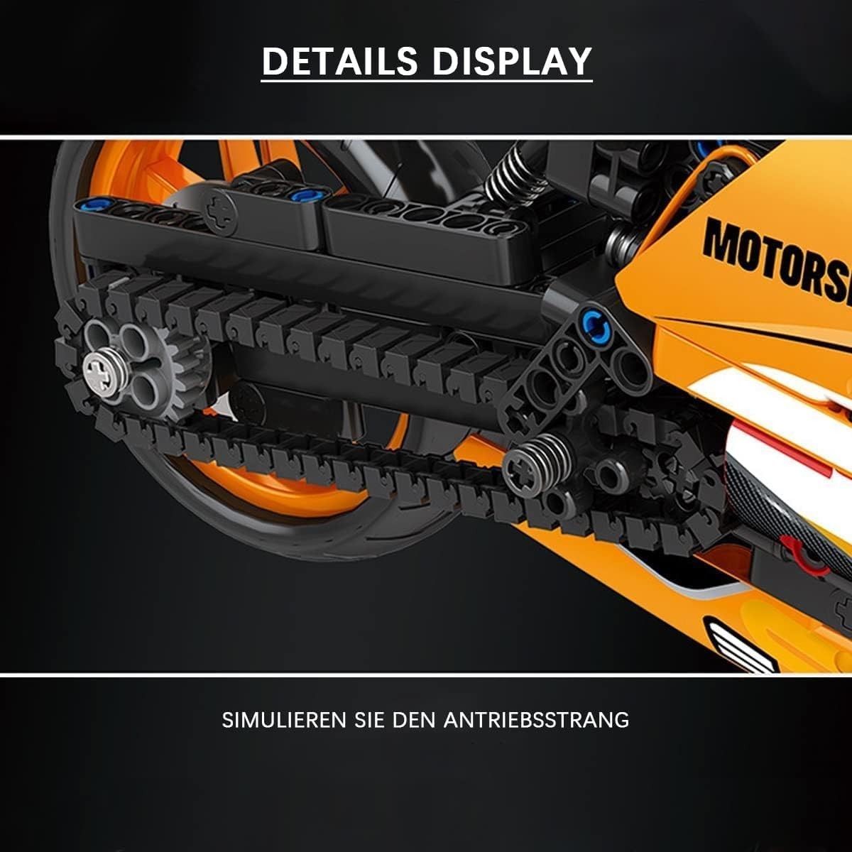 760PC Motorcycle Building Kit - Realistic DIY Model, Non-Toxic, Orange