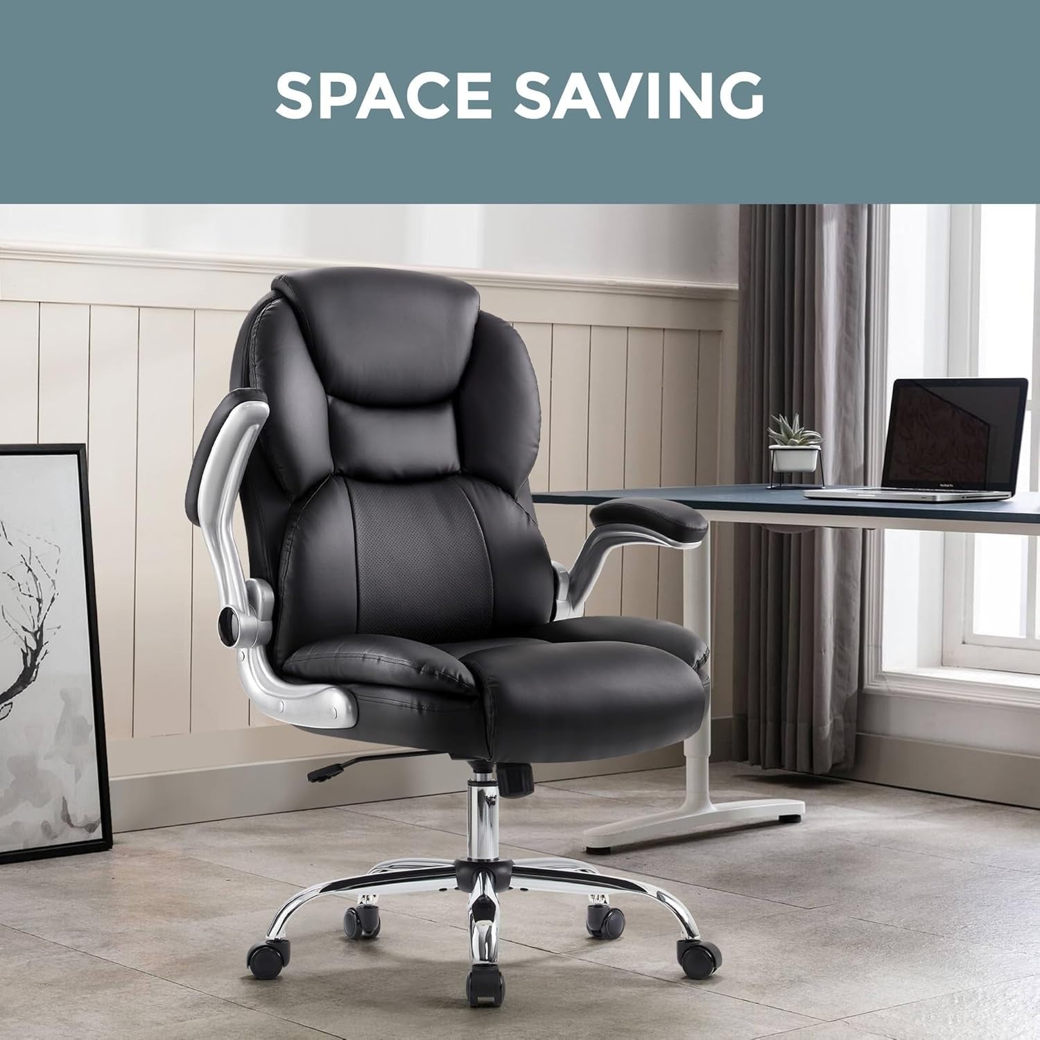 Executive Office Chair Ergonomic High Back PU Leather Flip-Up Arms Big & Tall