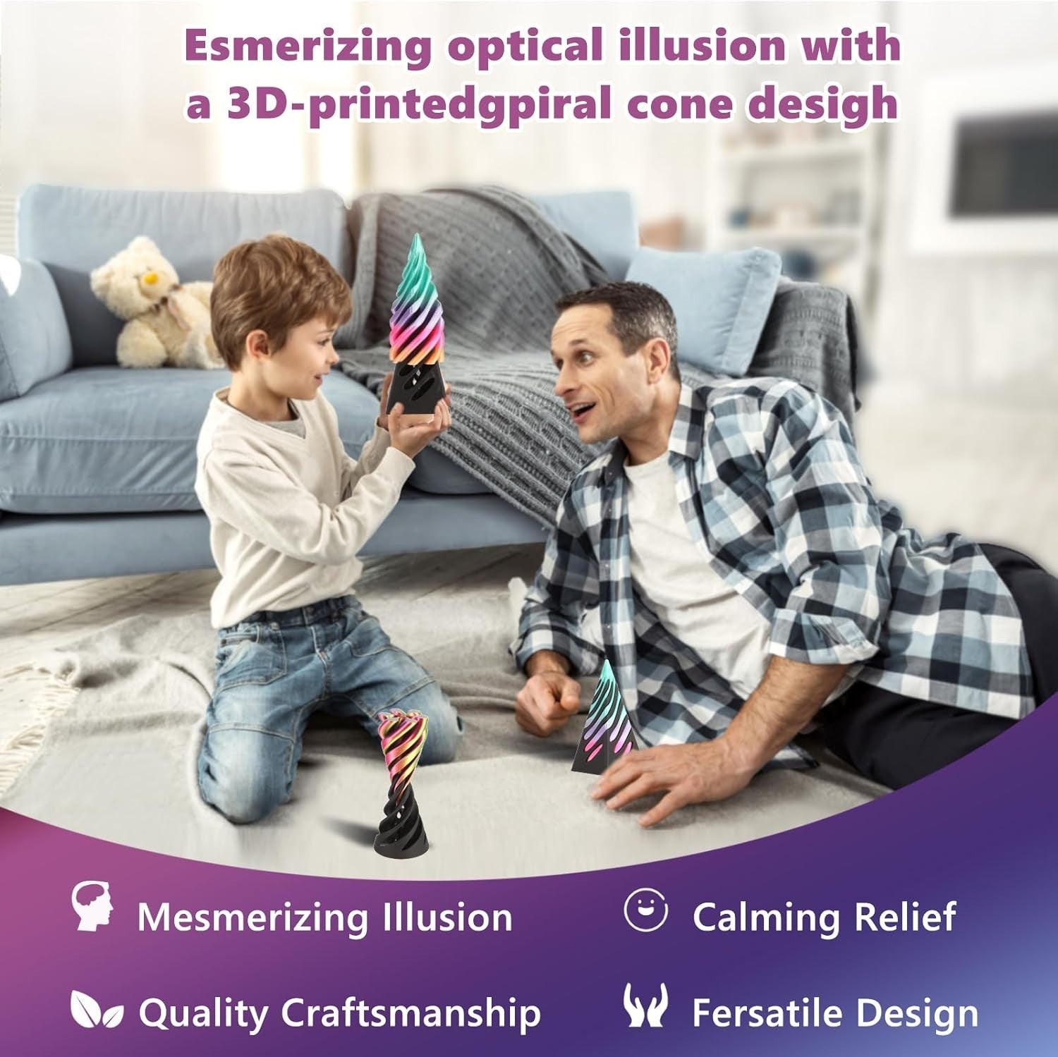 Spiral Pyramid Cone Fidget Optical Illusion Desk Toy Calm Stress Relief