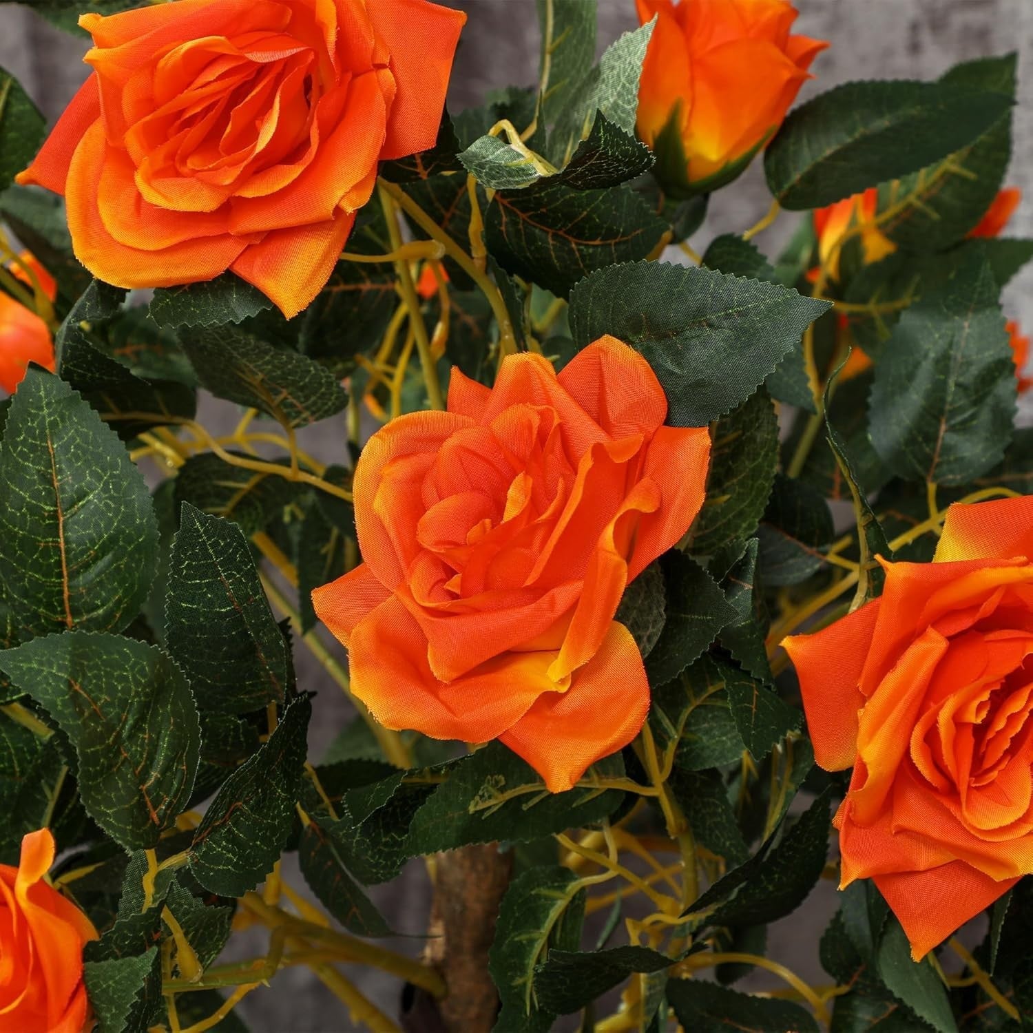 Set of 2 Artificial Rose Trees 90cm Orange Faux Flower Plants Home Garden Decor