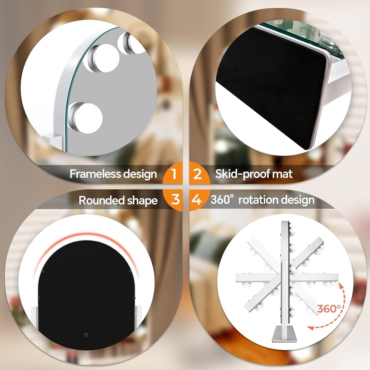 Hollywood Vanity Mirror 47x30cm | 12 LED Bulbs, 3 Lighting Modes, 5X Magnify