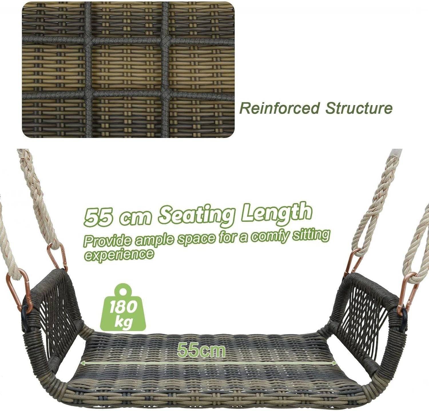 Outdoor Rattan Hanging Swing Chair Seat Patio Balcony Porch Rope Swing