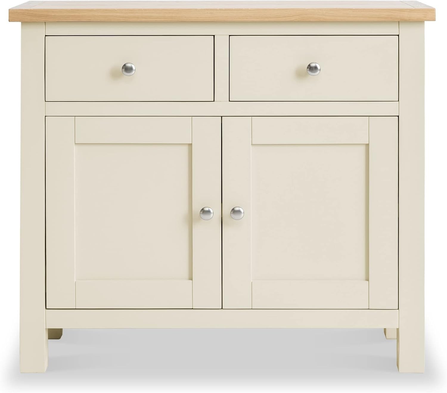 Cream Small Sideboard Storage Cabinet 2 Drawer 2 Door Oak Top for Kitchen