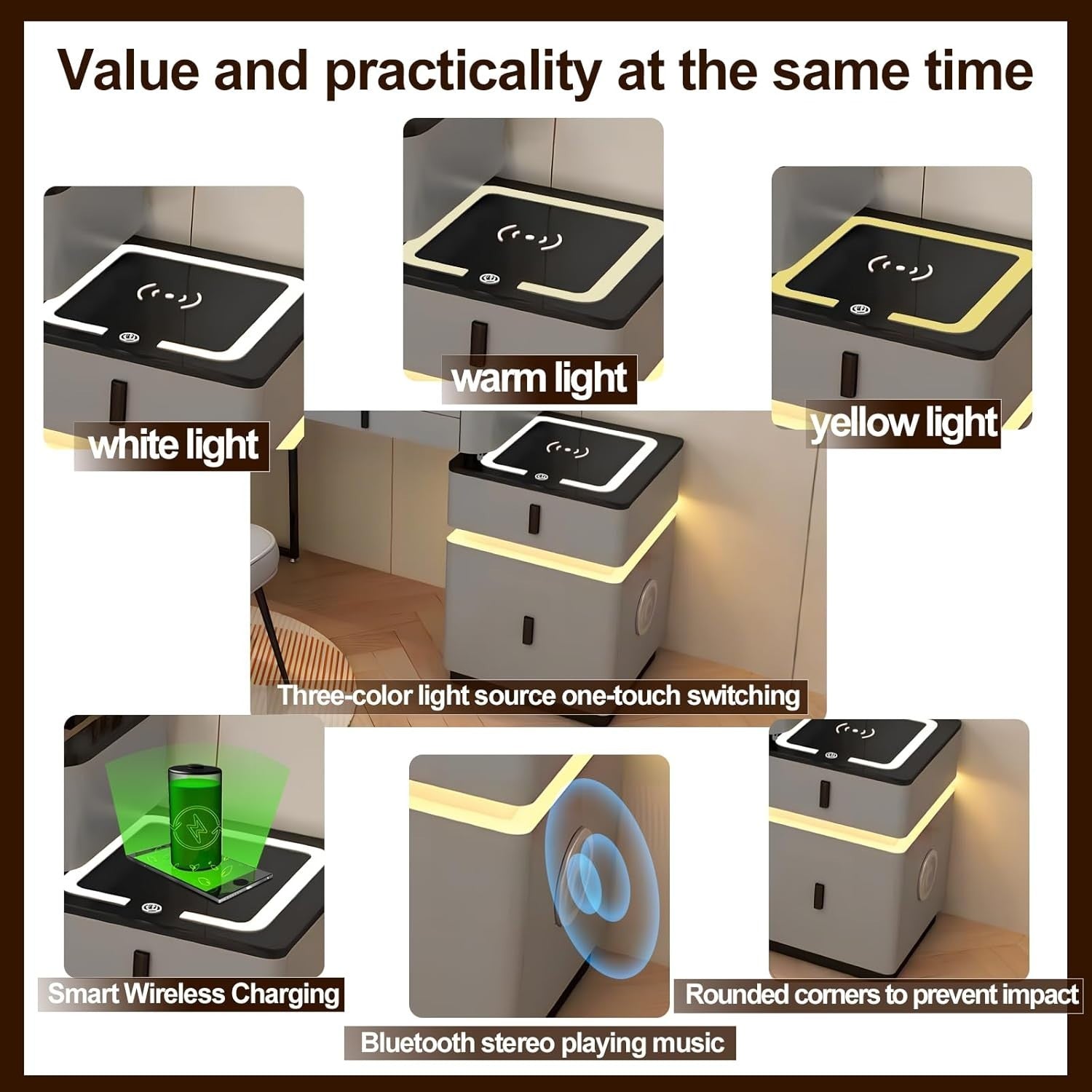 Modern Vanity Makeup Dressing Table Desk 3-Colour LED Mirror Storage Grey-Black