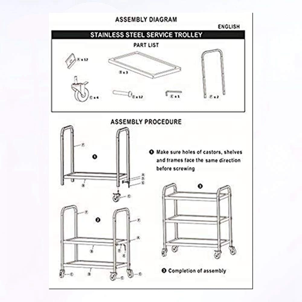 3 Tier Stainless Steel Catering Trolley on Wheels Heavy Duty Serving Cart