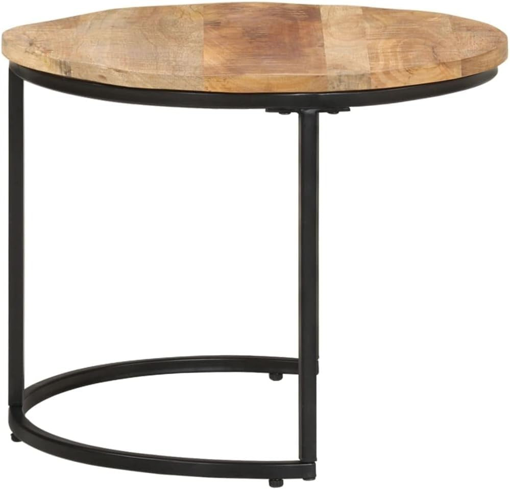 3PCS Wood Nesting Coffee Table Set Round Tray End Side Tables Modern Natural
