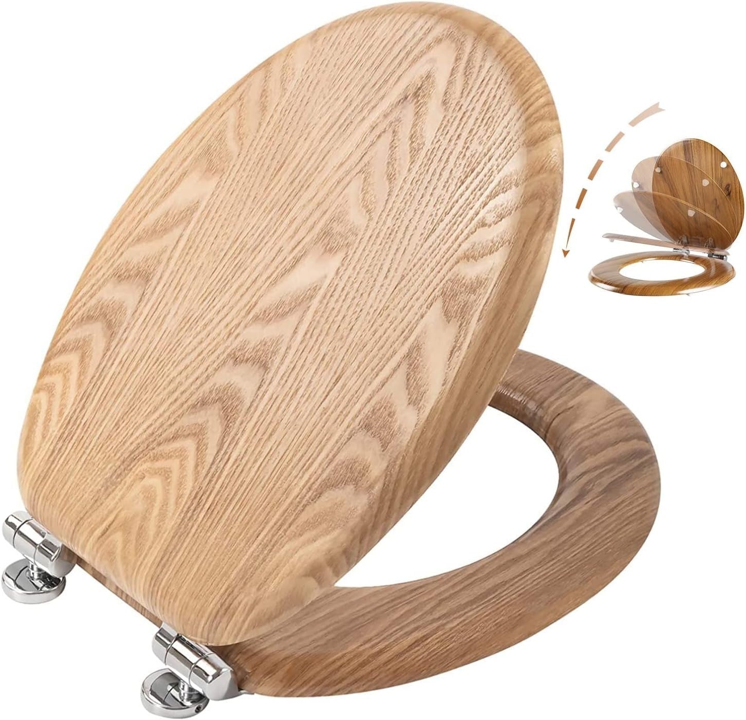 Antibacterial Wooden Toilet Seat Soft Close Quick Release Oval Solid Oak 45x37cm