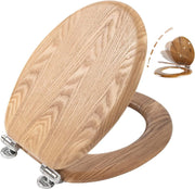Antibacterial Wooden Toilet Seat Soft Close Quick Release Oval Solid Oak 45x37cm