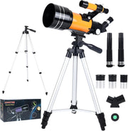 70mm Astronomy Refractor Telescope for Kids & Adults with Tripod - Yellow