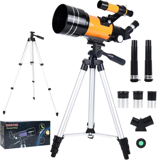 70mm Astronomy Refractor Telescope for Kids & Adults with Tripod - Yellow