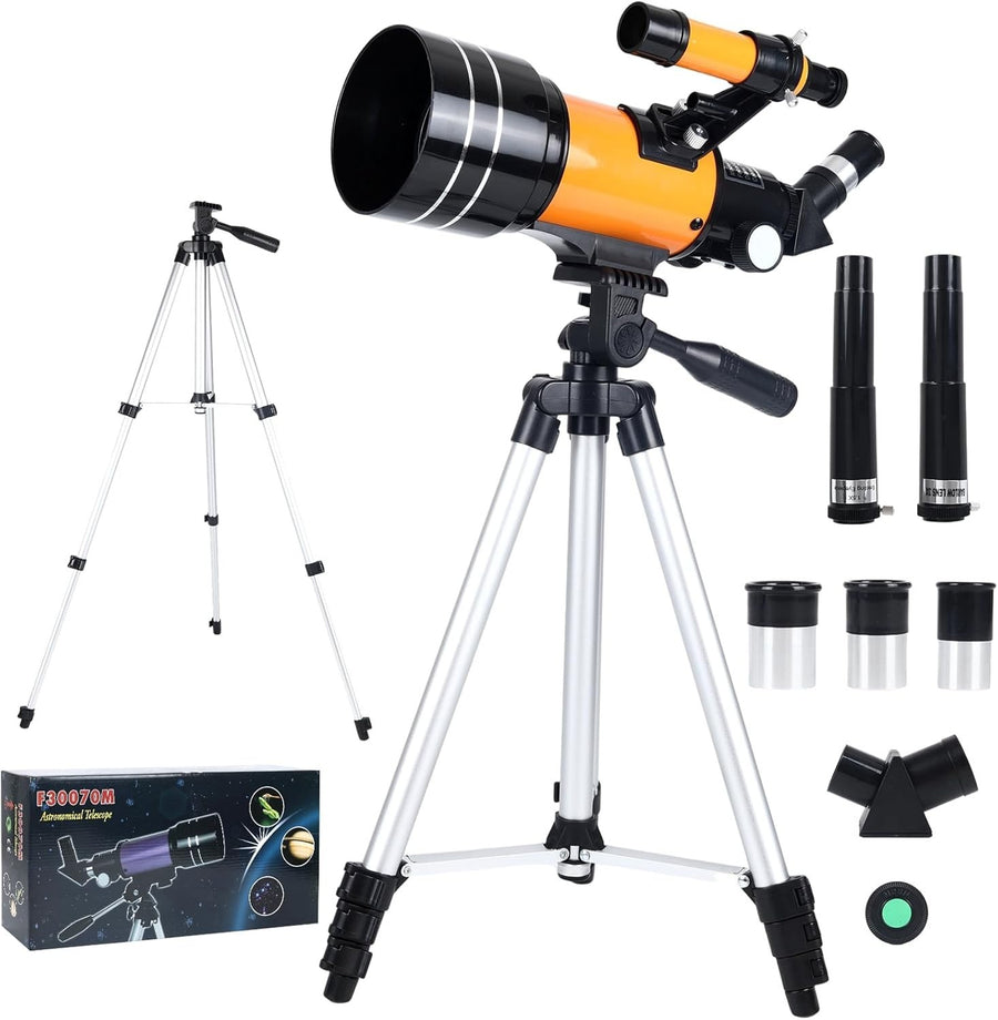 70mm Astronomy Refractor Telescope for Kids & Adults with Tripod - Yellow