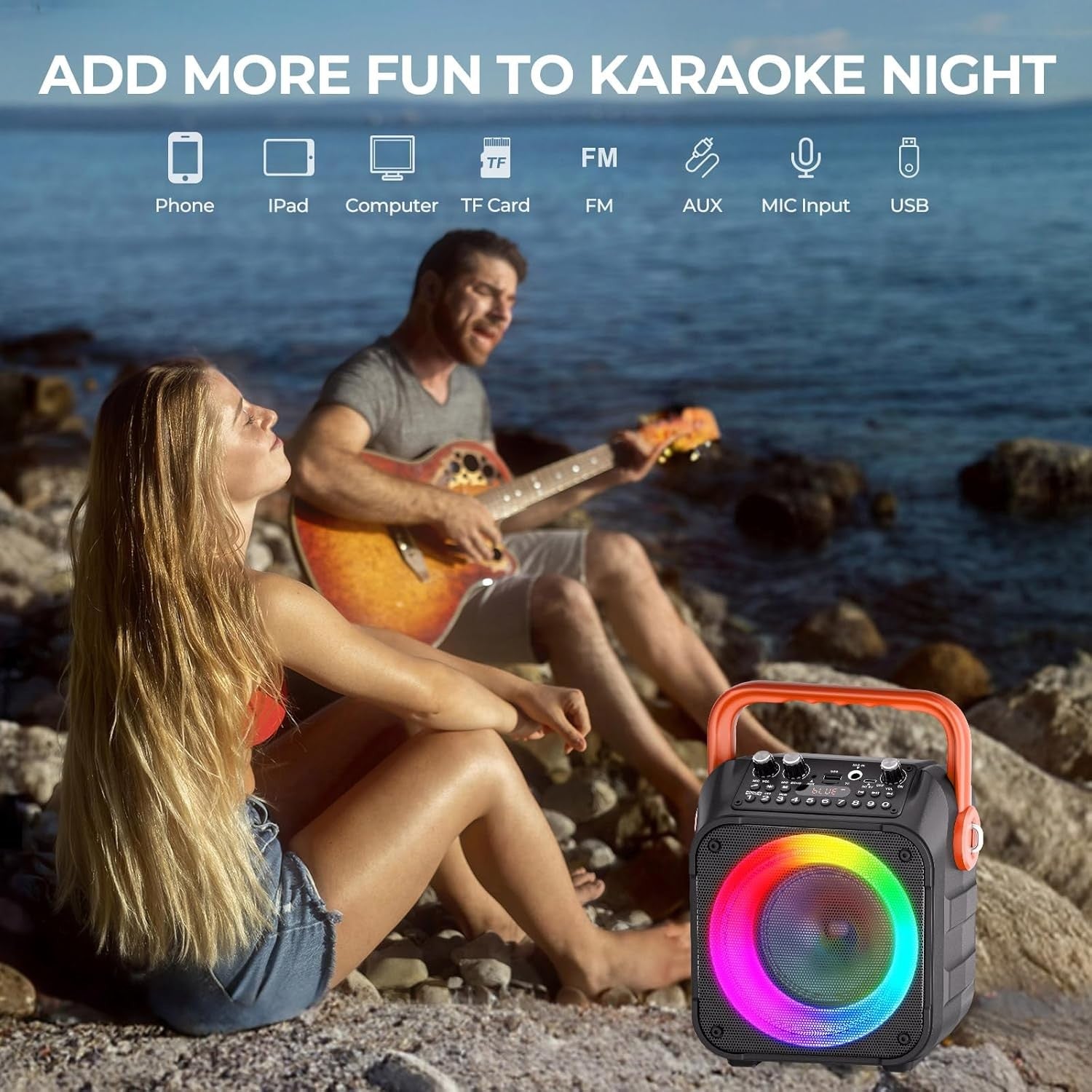 Karaoke Machine 2 Wireless Mics Bluetooth PA Speaker LED