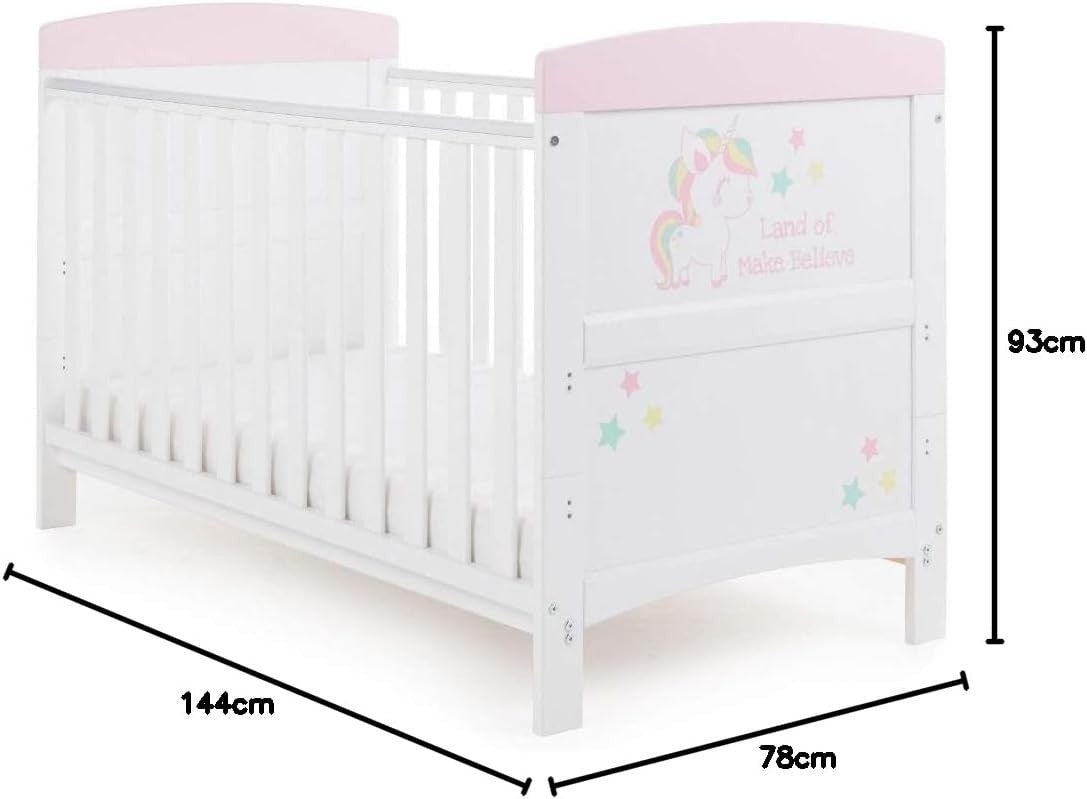 Convertible Cot Bed with Adjustable Height Toddler Bed 140x70cm Unicorn Pink