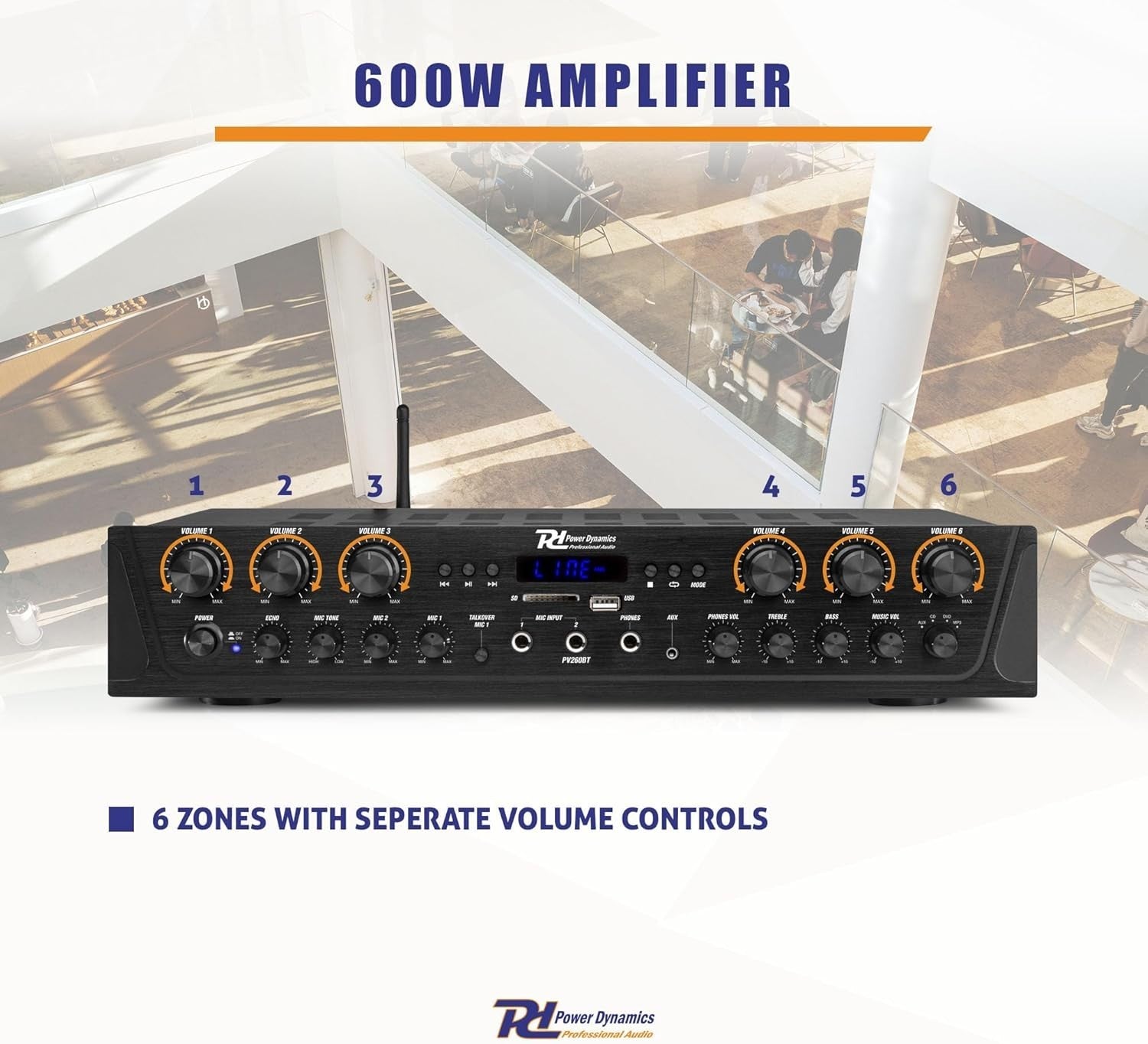 6-Zone HiFi Stereo Amplifier | Bluetooth 4.2 USB FM Optical AUX | 6x100W