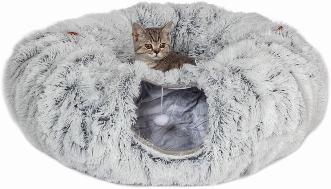 Cat Tunnel Bed Plush Play Tunnel w Removable Mattress Foldable