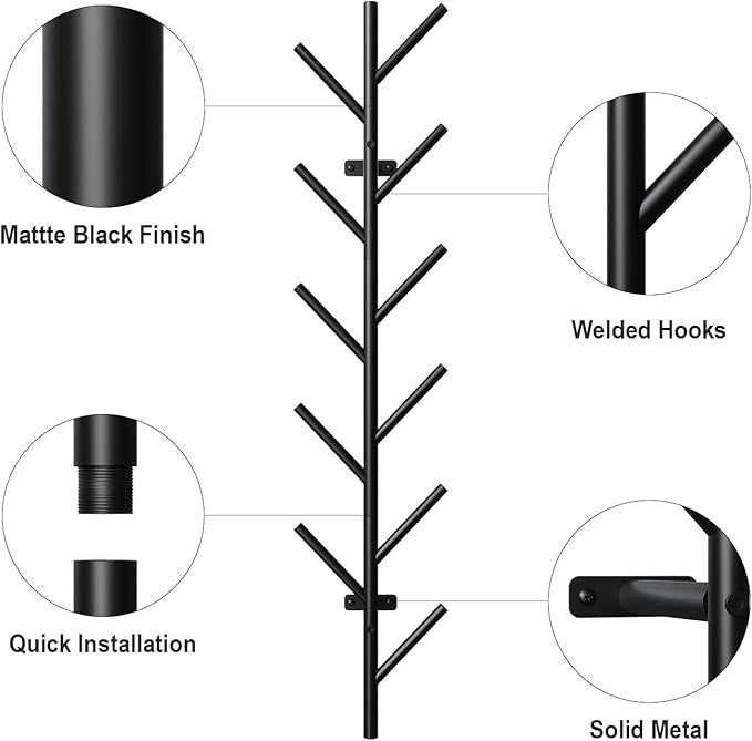 Coat Hooks Wall Mounted - 100 cm Metal Coat Rack with 11 Hooks, Wall Coat Hook