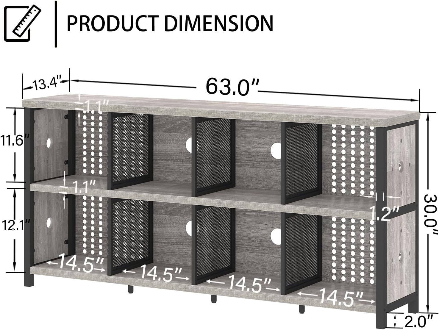 Light Grey Oak 8 Cube Wooden Bookcase Storage Cabinet Industrial 160x34x76cm