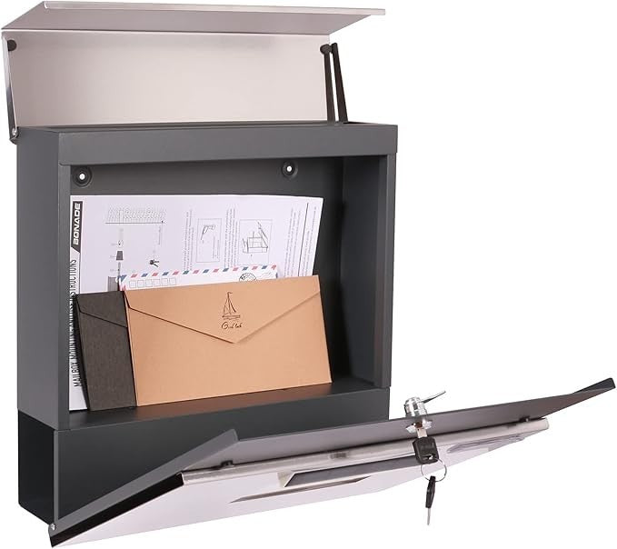 Wall Mounted Stainless Steel Mailbox with Solar LED, Lock, A4 Slot, Weatherproof