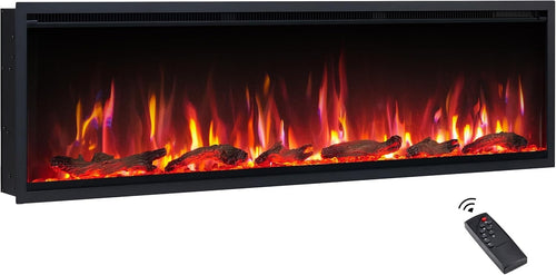 60” Recessed Wall Electric Fireplace LED Flame Heater Remote Slim TV Mount