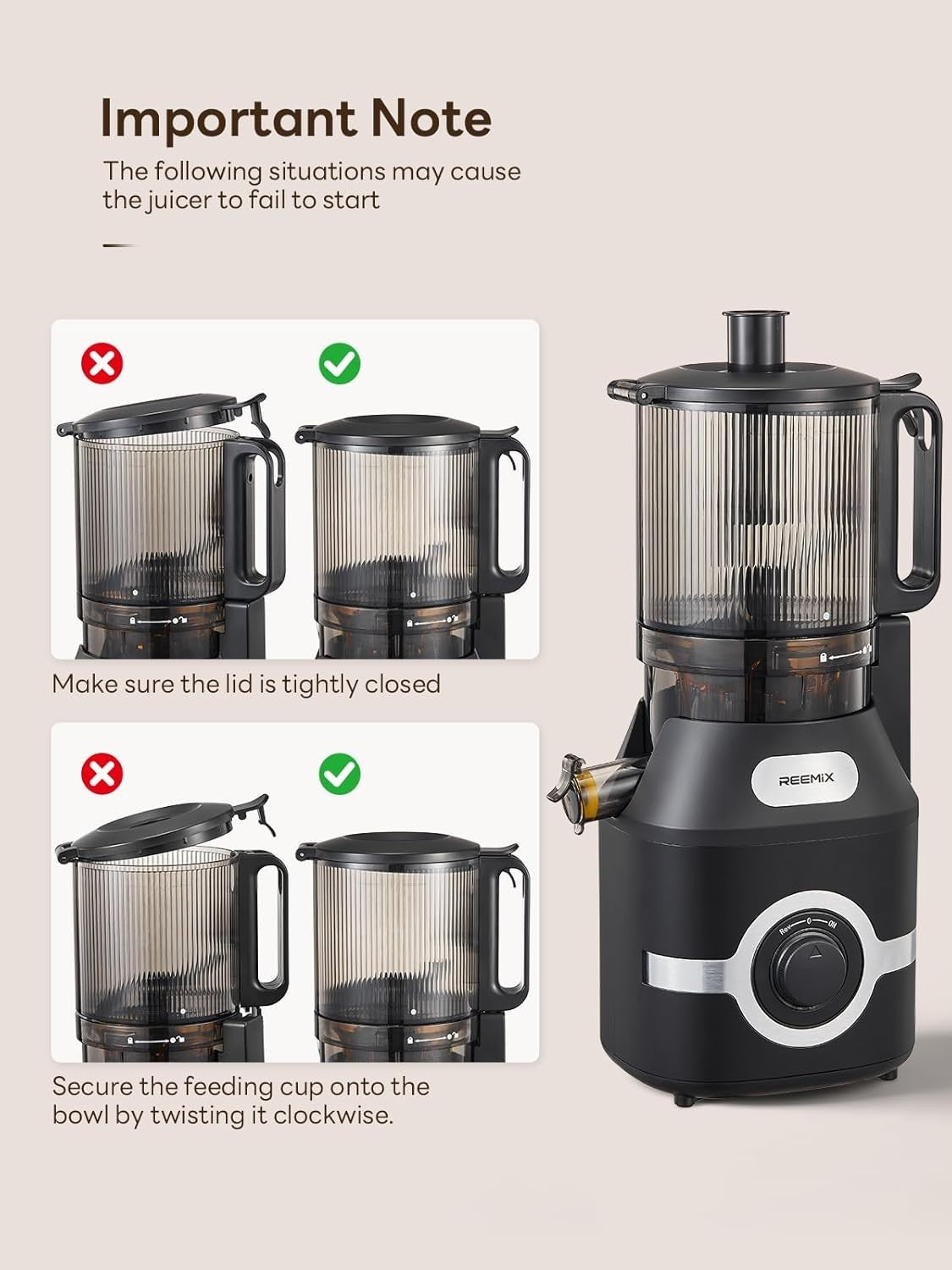Cold Press Juicer 140mm Feed Chute Whole Fruit Slow Juicer 300W High Yield