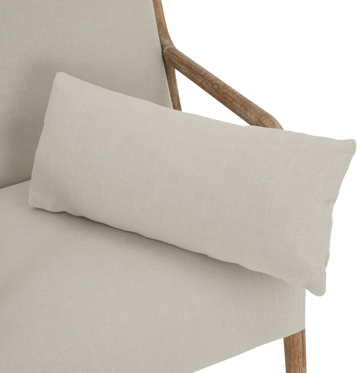 Scandi Oak Armchair Linen Cushion Lounge Chair Mid Century Boho Seat