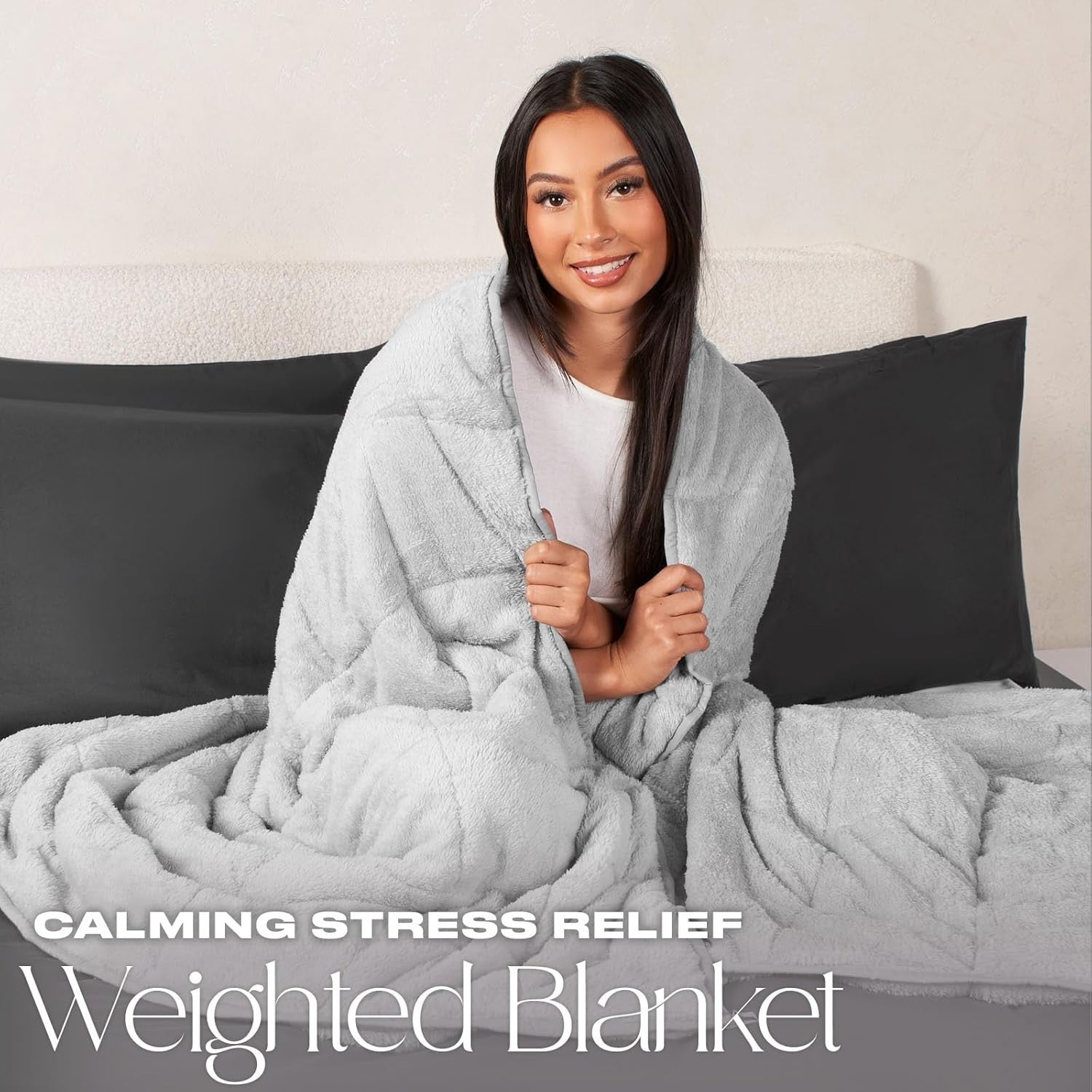 Teddy Fleece Weighted Blanket Silver Grey 4kg 125x150cm Calming Comfort
