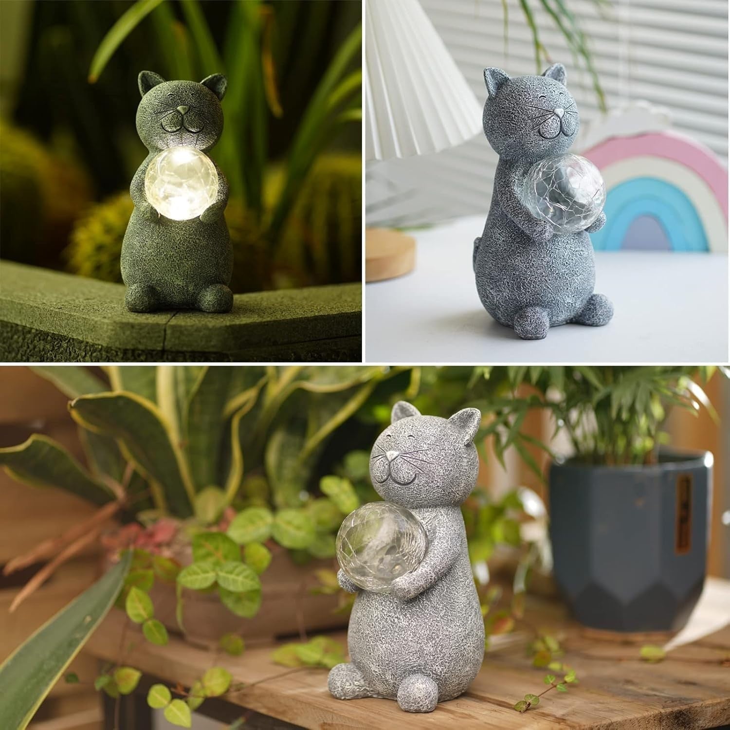 Solar Cat Garden Ornament with Glowing Ball – Waterproof Resin Decor Light