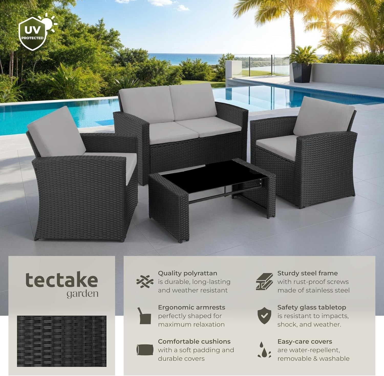 Rattan Garden Furniture Set 4 Seater Sofa Table Chairs Cushions Patio