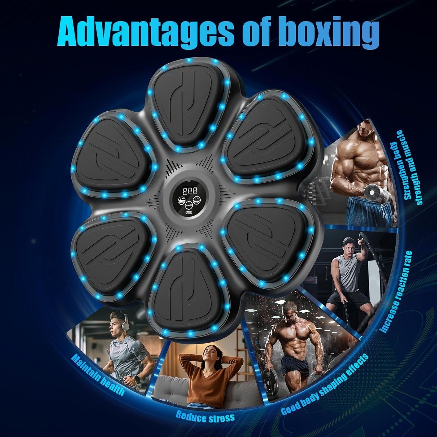 Music Boxing Machine Bluetooth LED Punch Trainer Wall Mounted Gloves