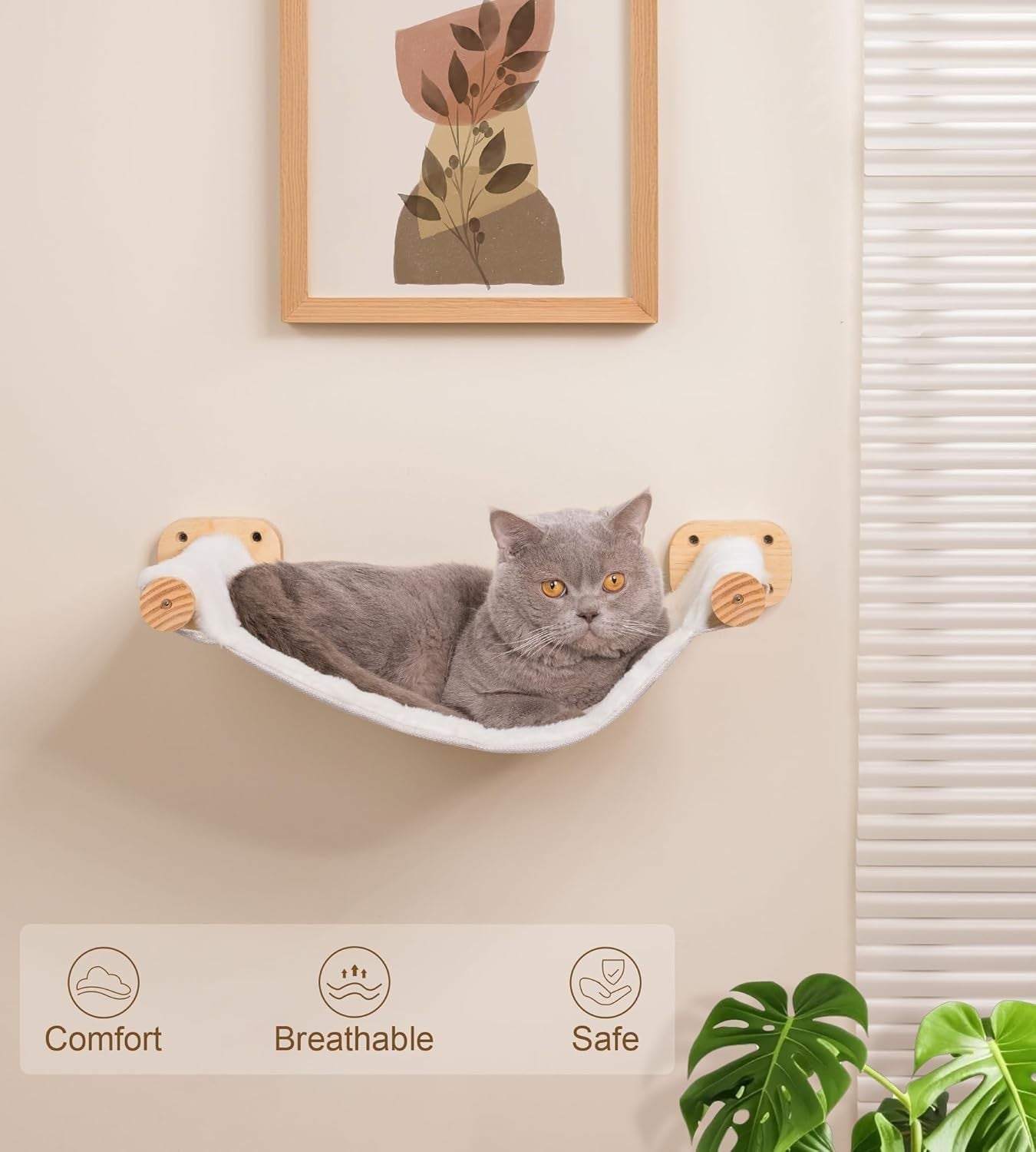 Wall Mounted Cat Hammock Bed Wooden Shelf Dual Fabric Cat Perch