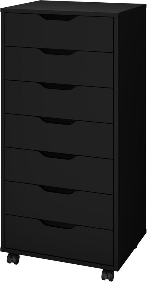7 Drawer Mobile Filing Cabinet with Wheels Office Storage Chest Black