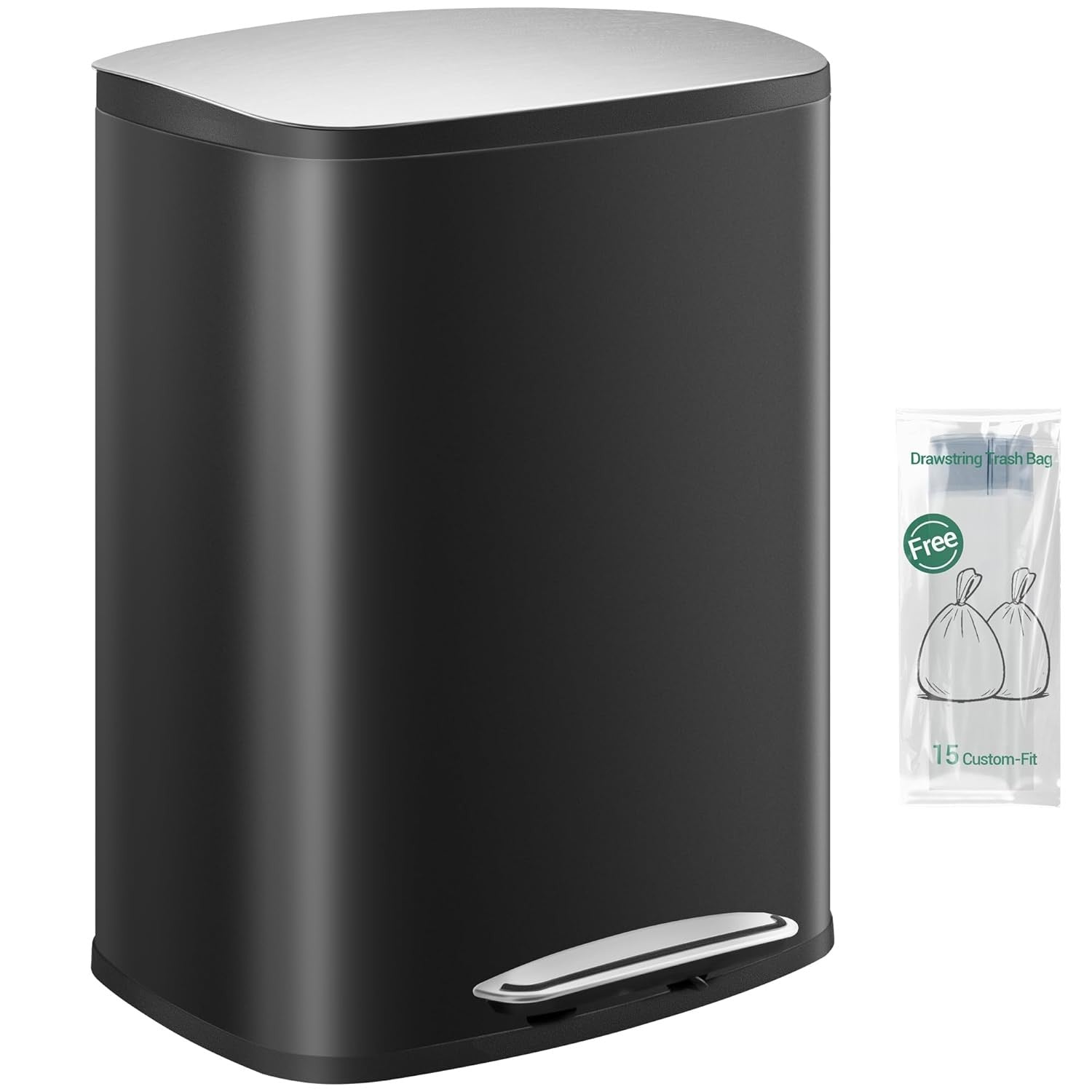 50L Stainless Steel Kitchen Bin Soft Close Pedal Black