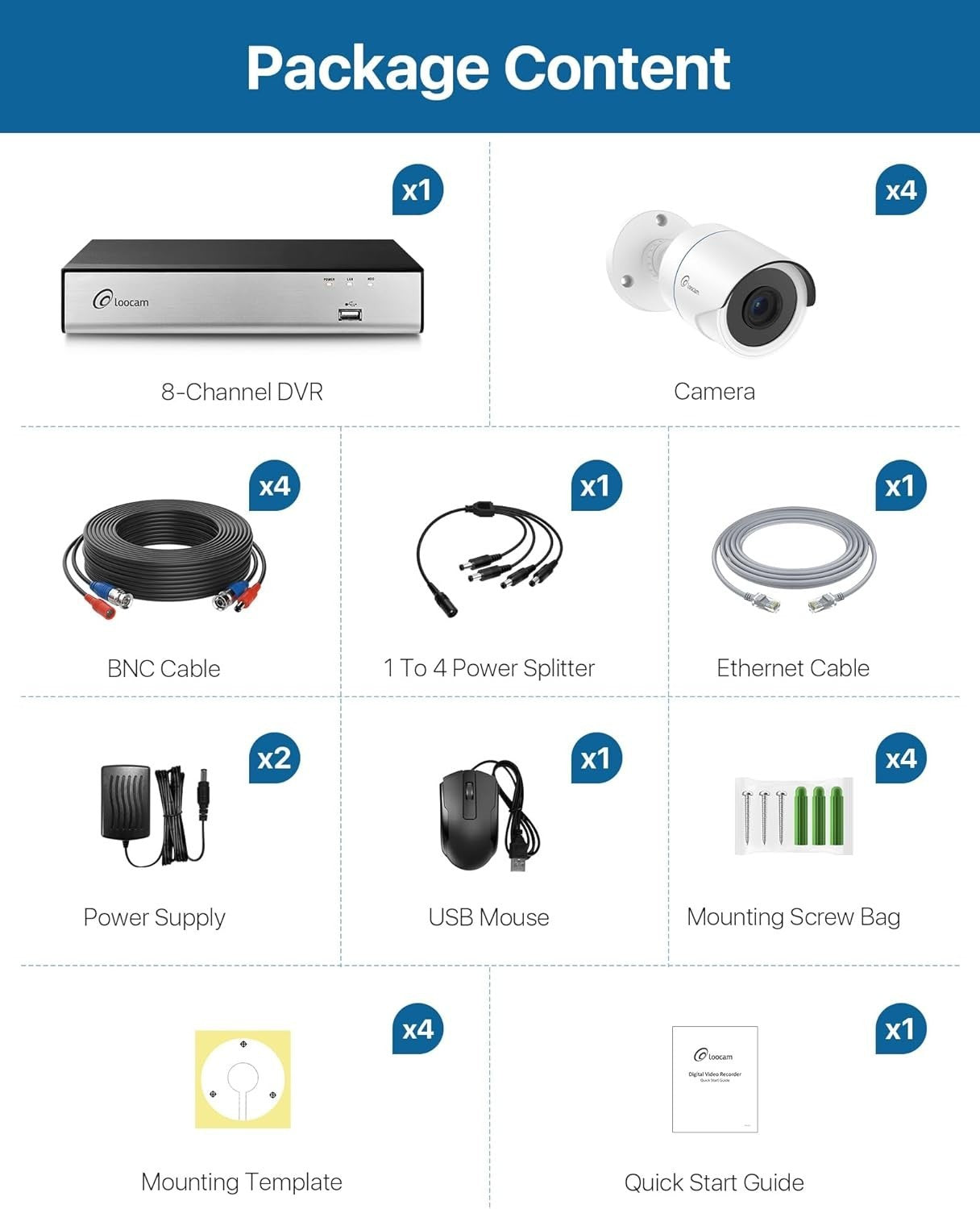1080P CCTV Camera System 8CH DVR 4 Cameras AI Detection Night Vision