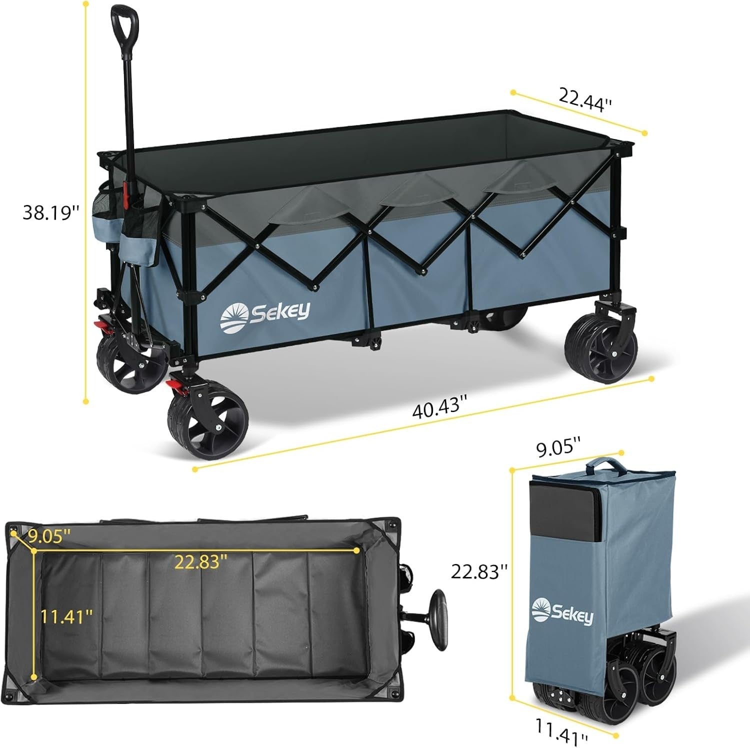 Blue Grey 300L Folding Camping Wagon 150kg Heavy Duty All Terrain Festival Cart