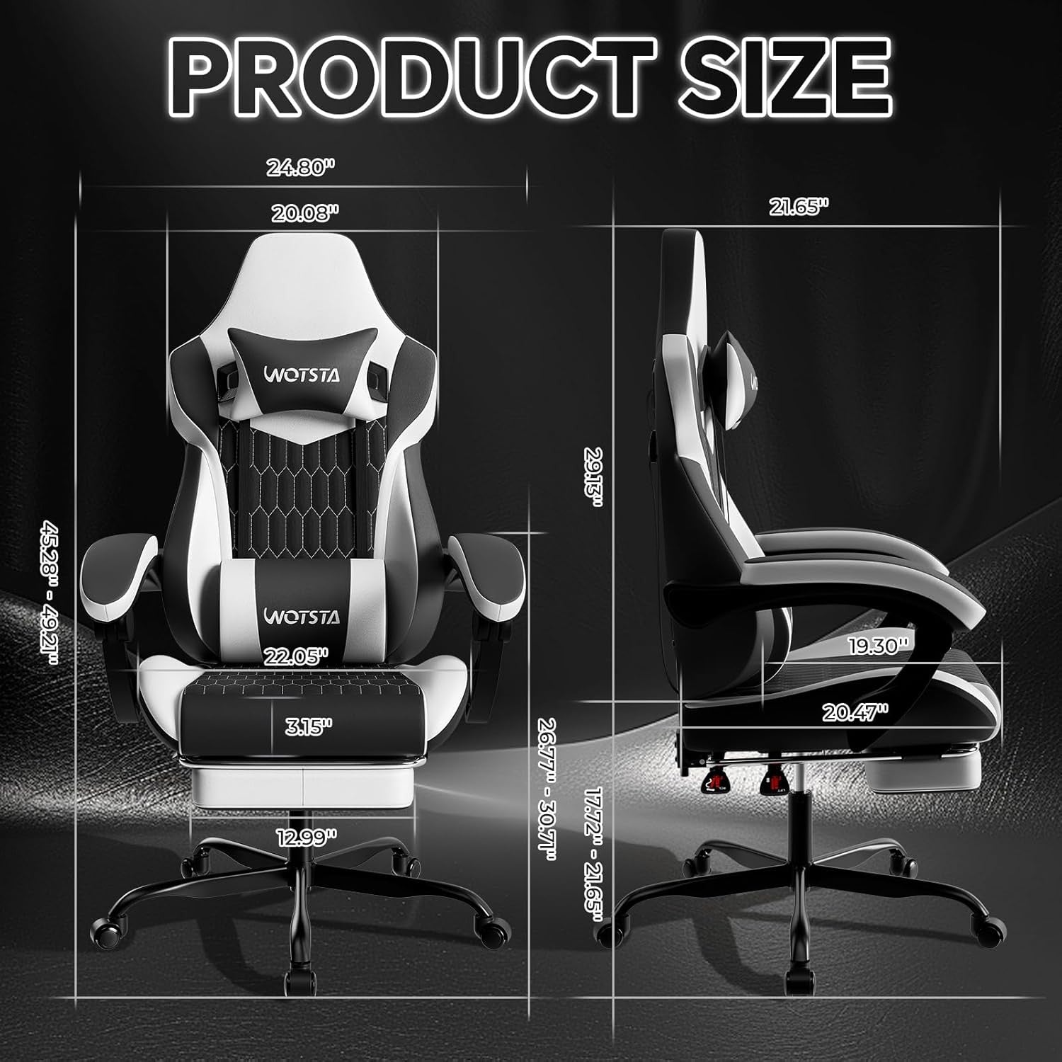 Ergonomic Gaming Chair Black White w/ Footrest Lumbar
