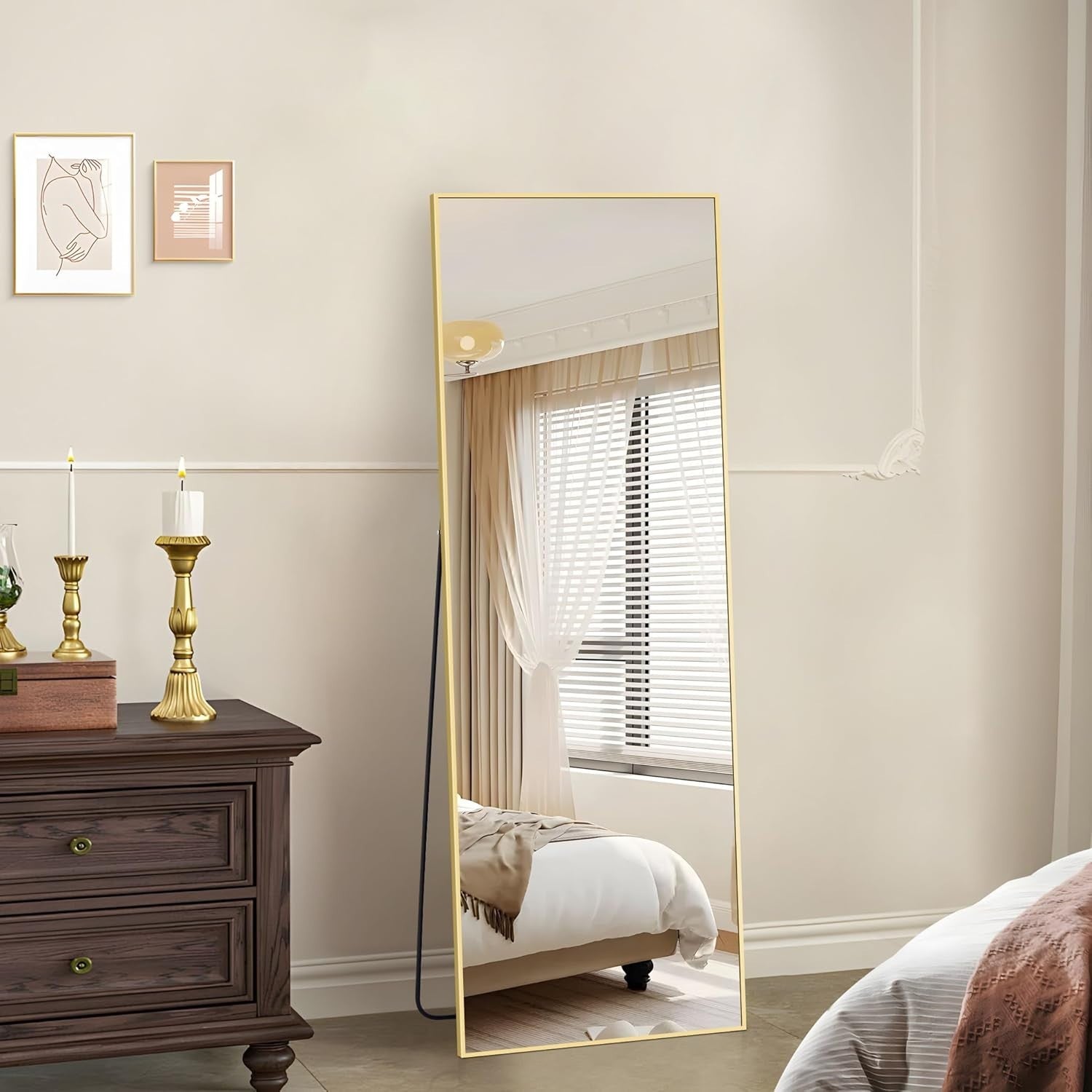 Gold Full Body Mirror 150x40cm Freestanding & Wall Mount Bedroom Use