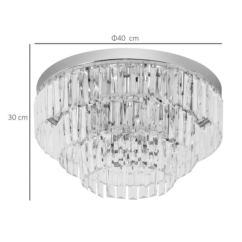 Modern Crystal Chandelier Ceiling Light 7 Bulb Flush Mount 40cm for Lounge