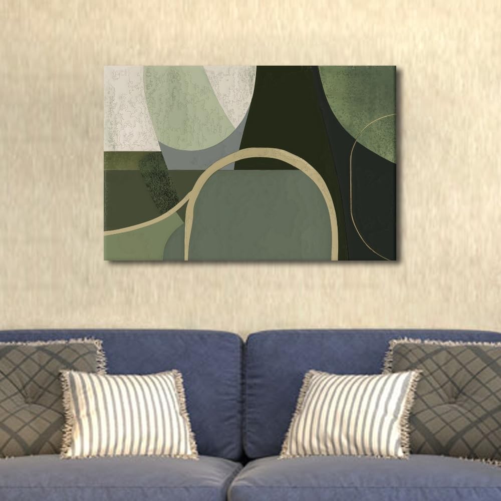 Olive Green Geometric Canvas Wall Art Framed 16x24in