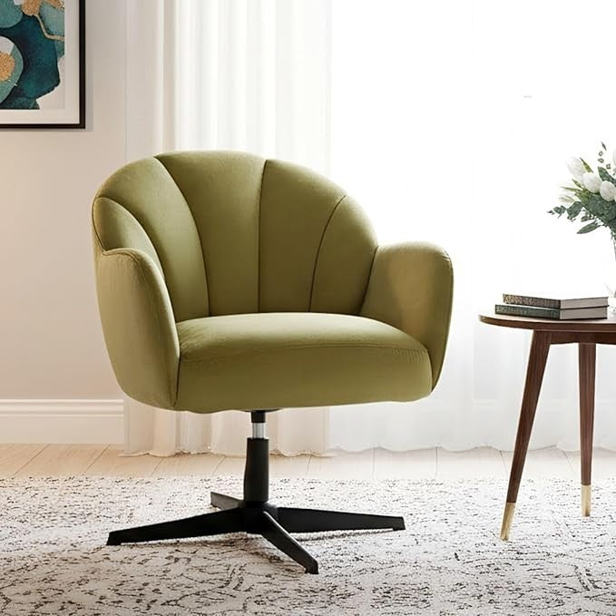 Velvet Swivel Armchair Vanity Tub Chair Modern Accent Green