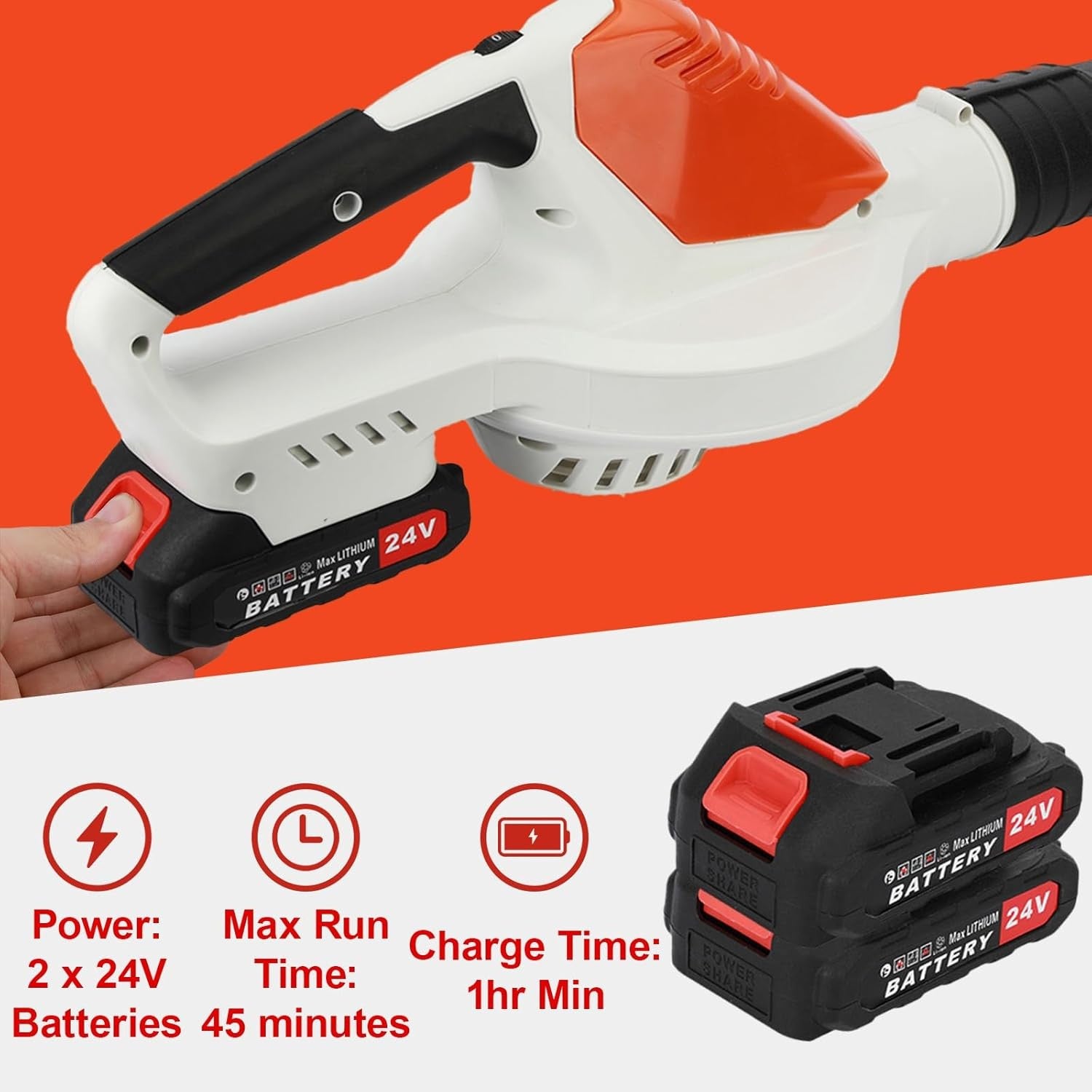 Cordless Leaf Blower 24V Dual Battery Lightweight Handheld Garden Cleaner
