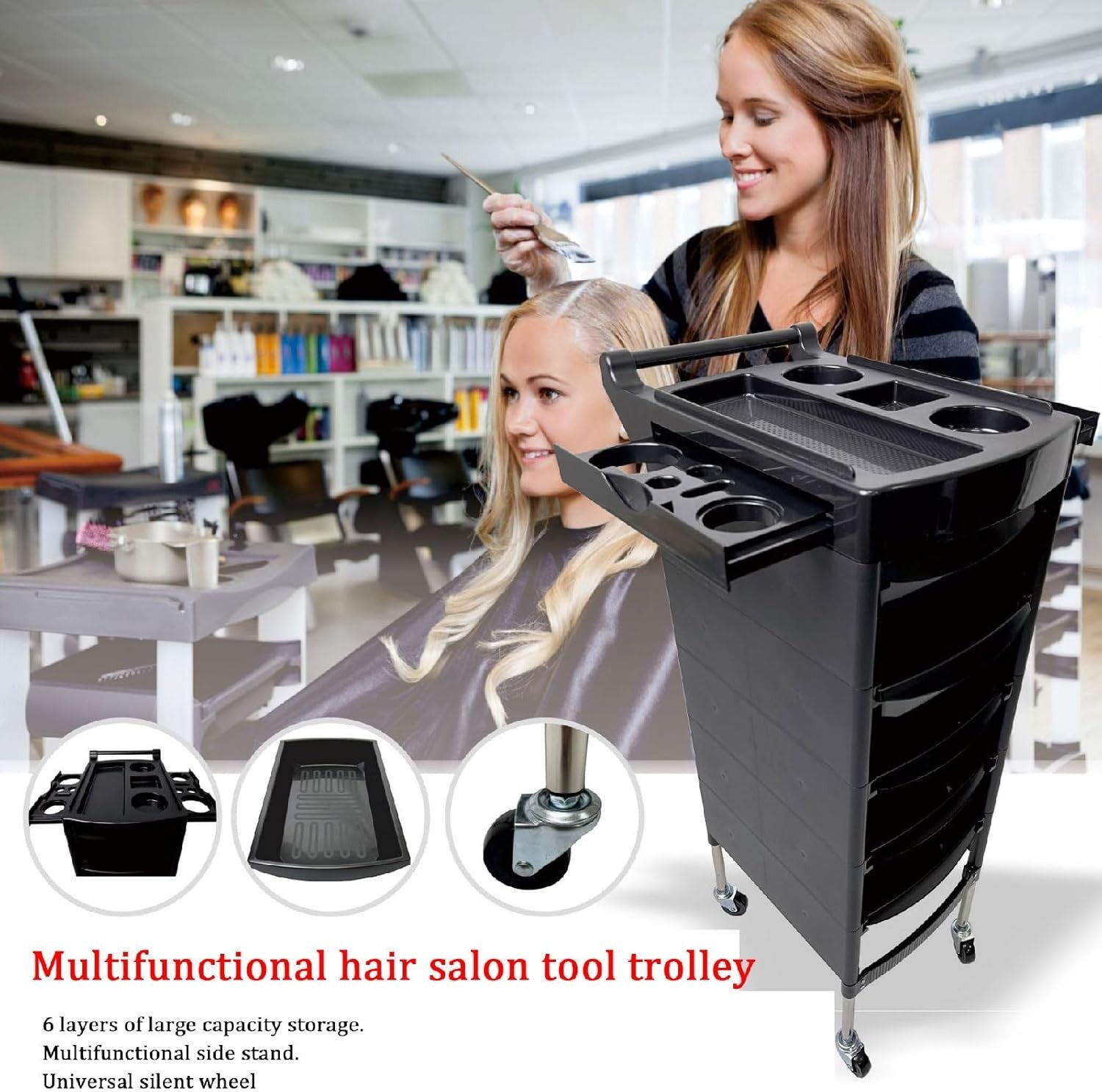 Tattoo Tray Cart 6 Tier Salon Trolley Rolling Storage with Drawers Wheels