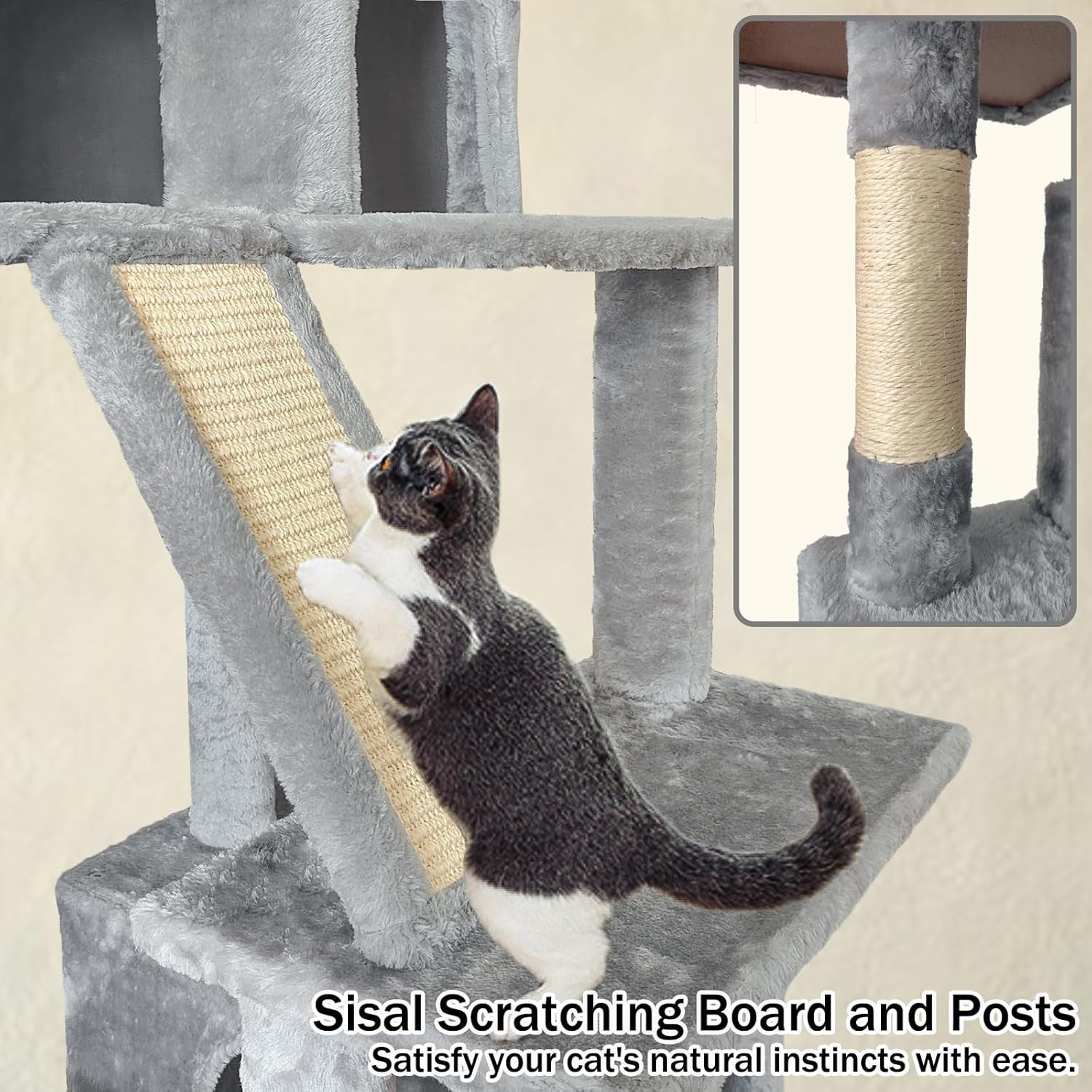 Large Cat Tree Tower 177cm Multi Level Condo Hammock Scratching Posts