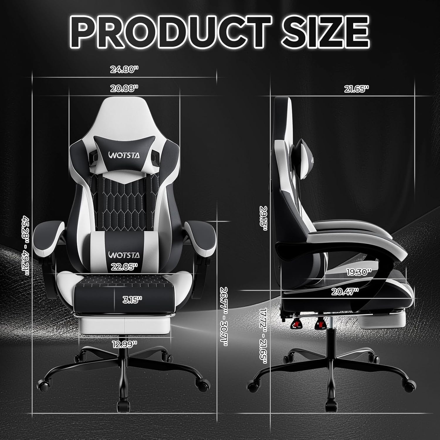 Ergonomic Gaming Chair w/ Footrest & Lumbar Support Black White