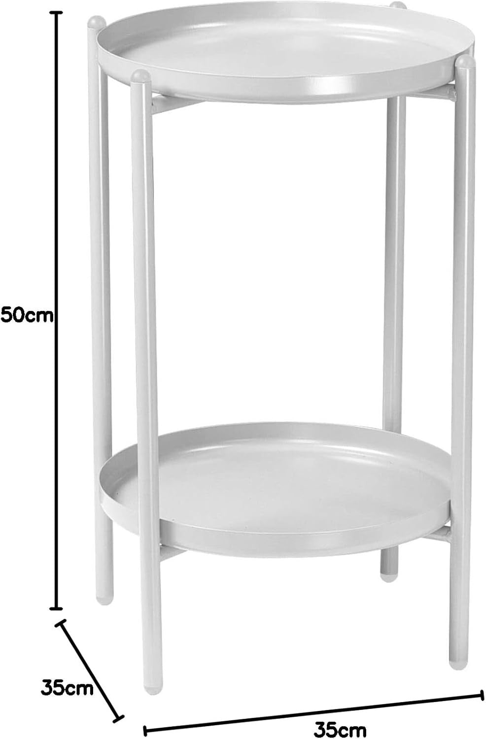 2-Tier Round Metal Side Table 50cm High – Sturdy Shelf, Multi-Room Use White