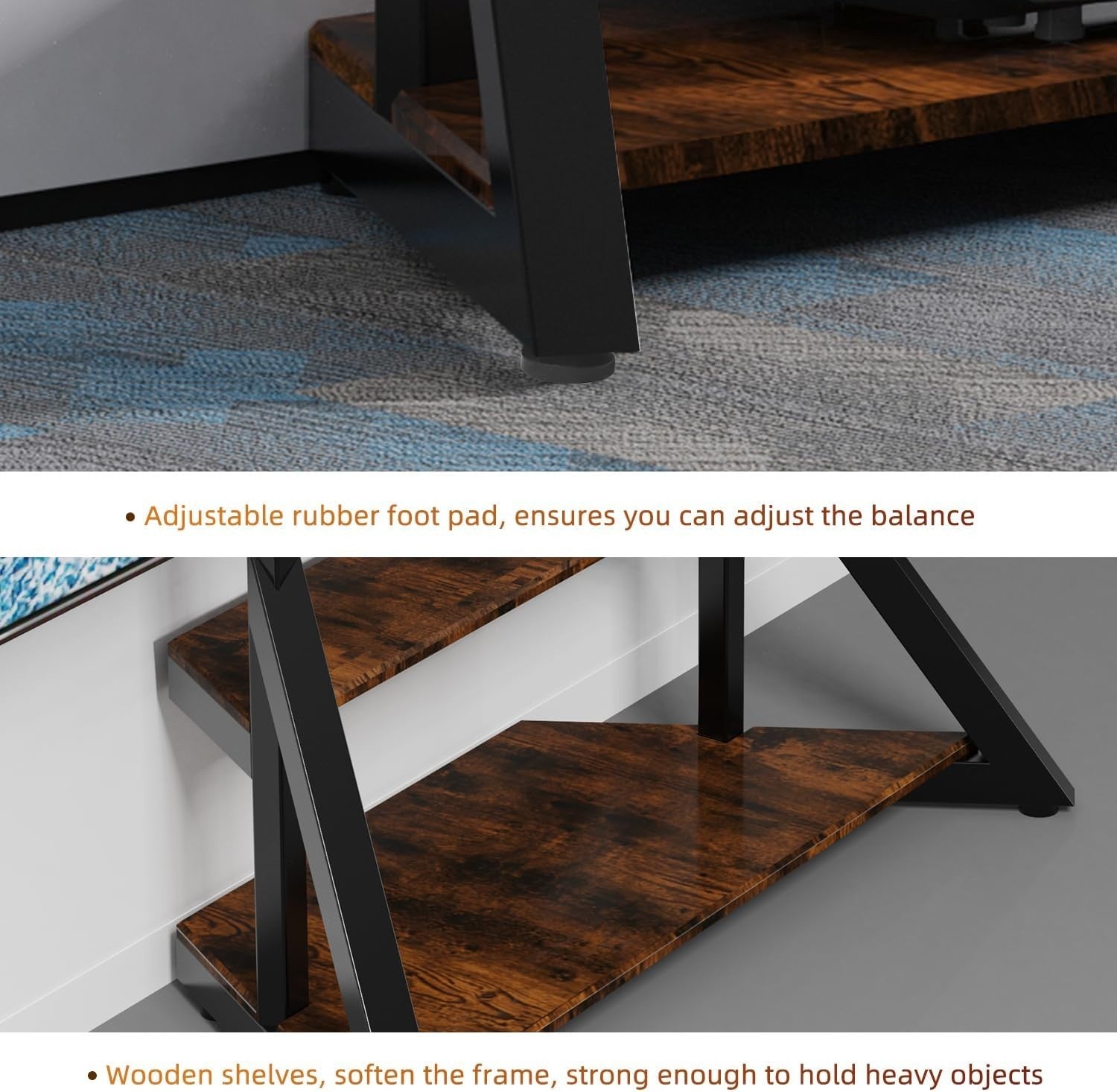 Heavy Duty Adjustable TV Floor Stand 65-100" with 2 Shelves & 220lbs Load