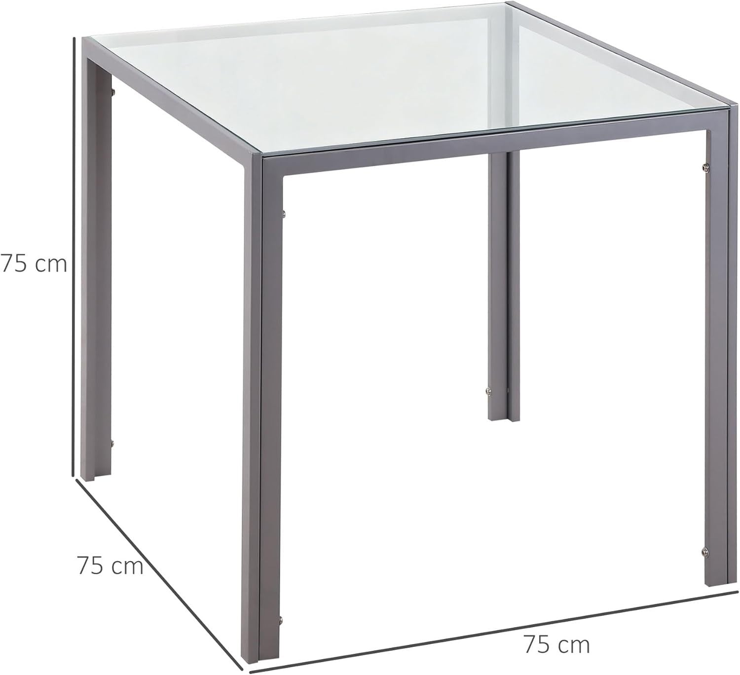 Square Glass Dining Table 75cm Metal Legs Seats 4 Grey Modern
