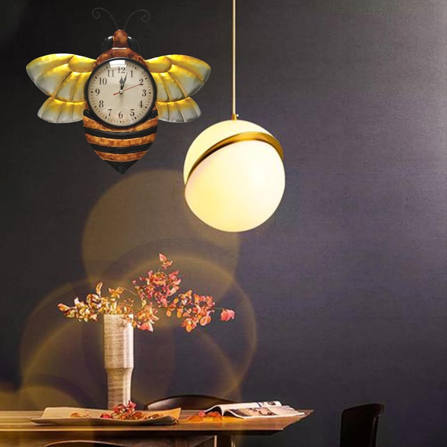 Bee Wall Clock Outdoor Indoor Honeybee Art Decor Yellow Metal