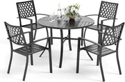 5 Piece Garden Patio Dining Set Outdoor Table & Stackable Metal Chairs